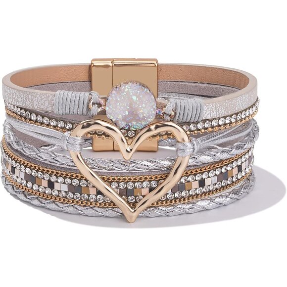 Multi-Color Leather Cuff Bangles with Magnetic Clasp - Stylish Women’s Jewelry - Picture 1 of 9